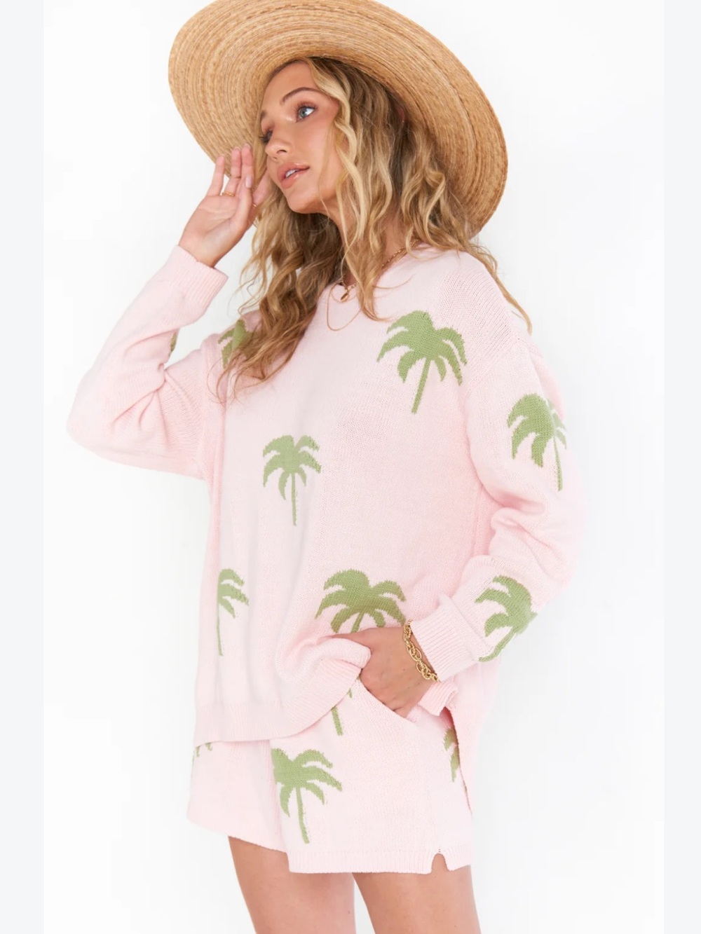 Show Me Your MuMu Pink Palm Tree Crew Sweater